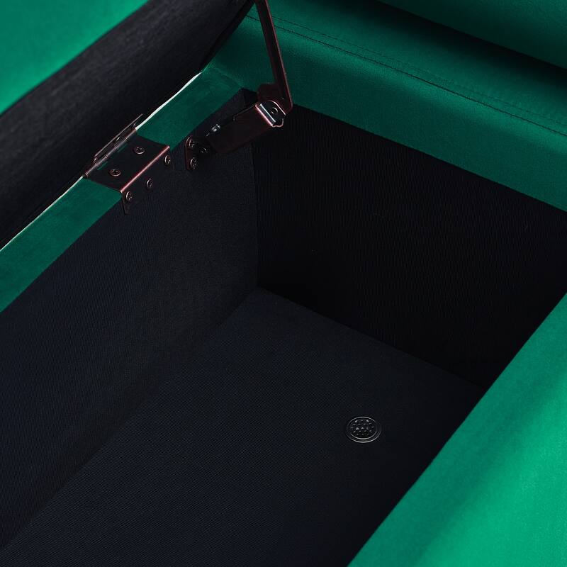 Velvet Storage Ottoman Bench with Cylindrical Arms and Iron Legs