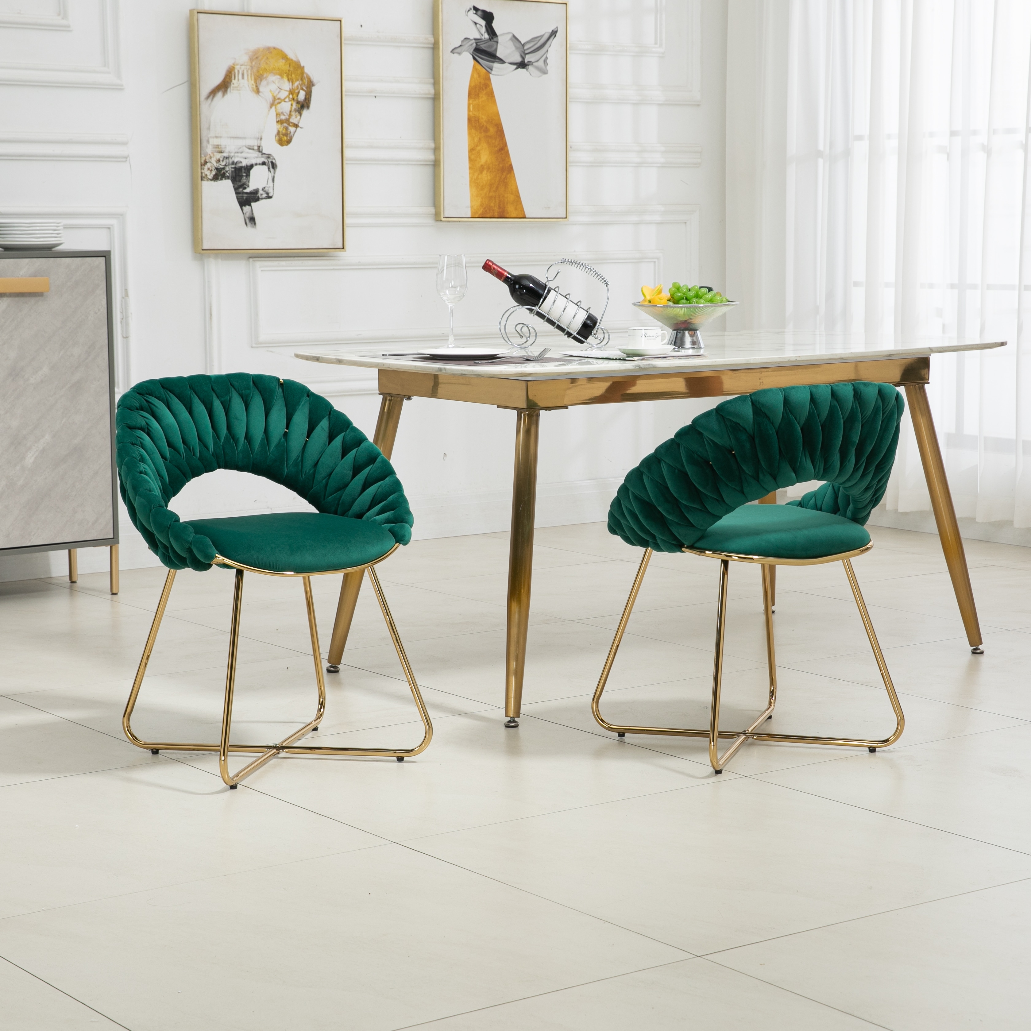 Accent Chairs Set of 2 Velvet Side Chairs with Gold Legs