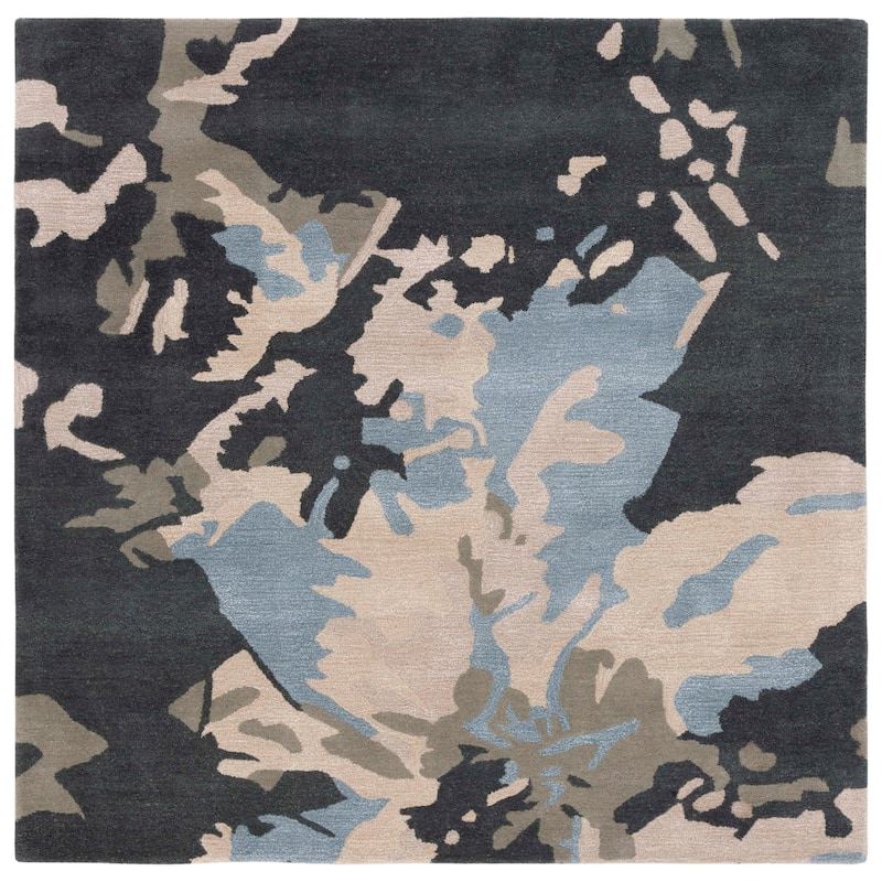 SAFAVIEH Handmade Bella Tinatin Modern Floral Wool Rug - 6' Square - Steel Blue