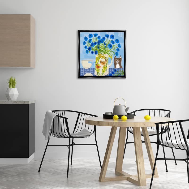 Stupell Whimsical Jug of Cornflowers Framed Floater Canvas Wall Art Design By Kay Widdowson
