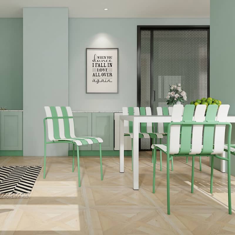 4-Pack Modern Striped Color Block Chairs - Haze Green and White
