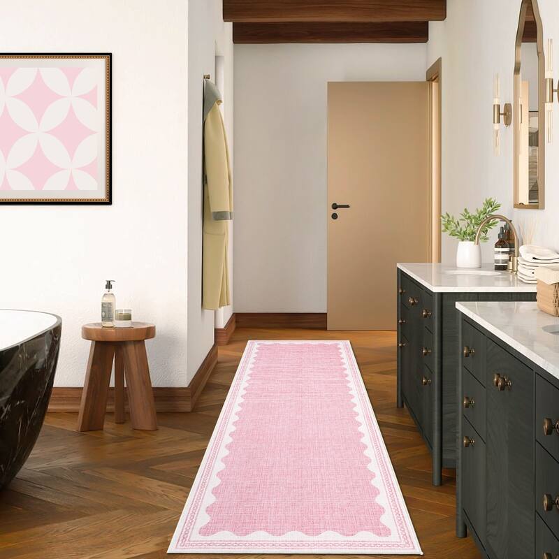 Scalloped Pattern Rugs for Living Room Bedroom Soft Non Slip Low Pile Throw Carpet Washable Foldable Area Rug