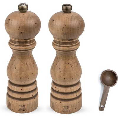 Peugeot Paris Classic Collection Antique Salt & Pepper Mill Natural - With Wooden Spice Scoop (7 Inches)