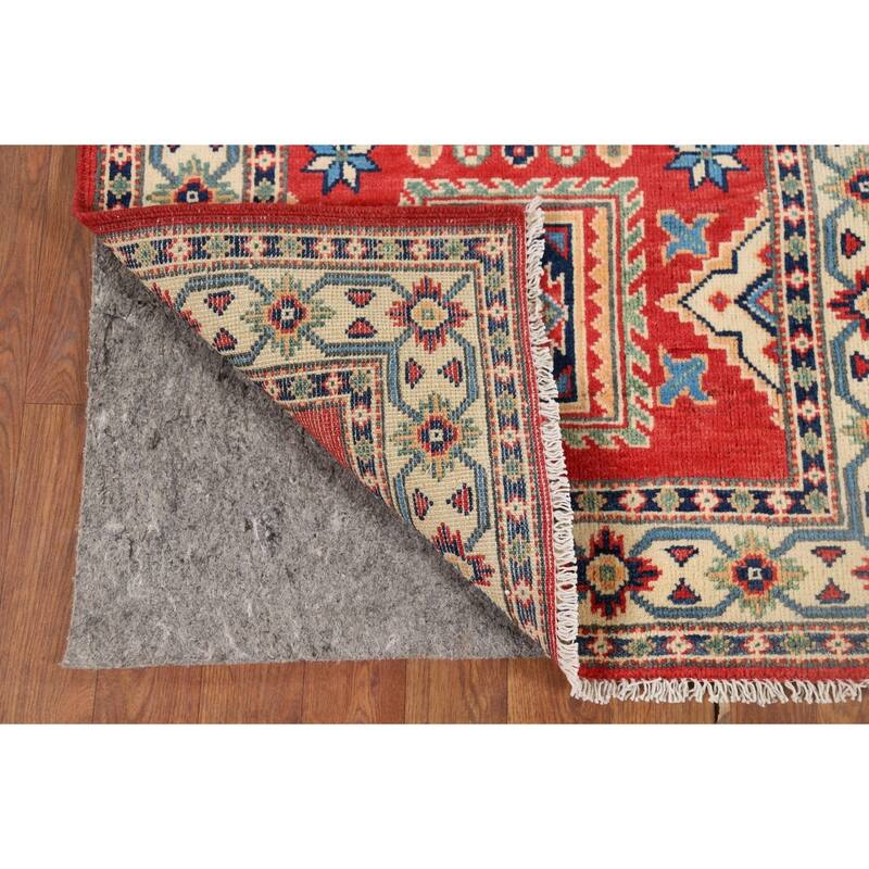 Geometric Kazak Runner Rug Hand-Knotted Wool Carpet - 2'8" x 10'1"