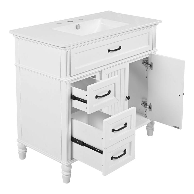 36" Bathroom Vanity with Sink - Bathroom Cabinet with Drawers, Solid Frame and MDF Board