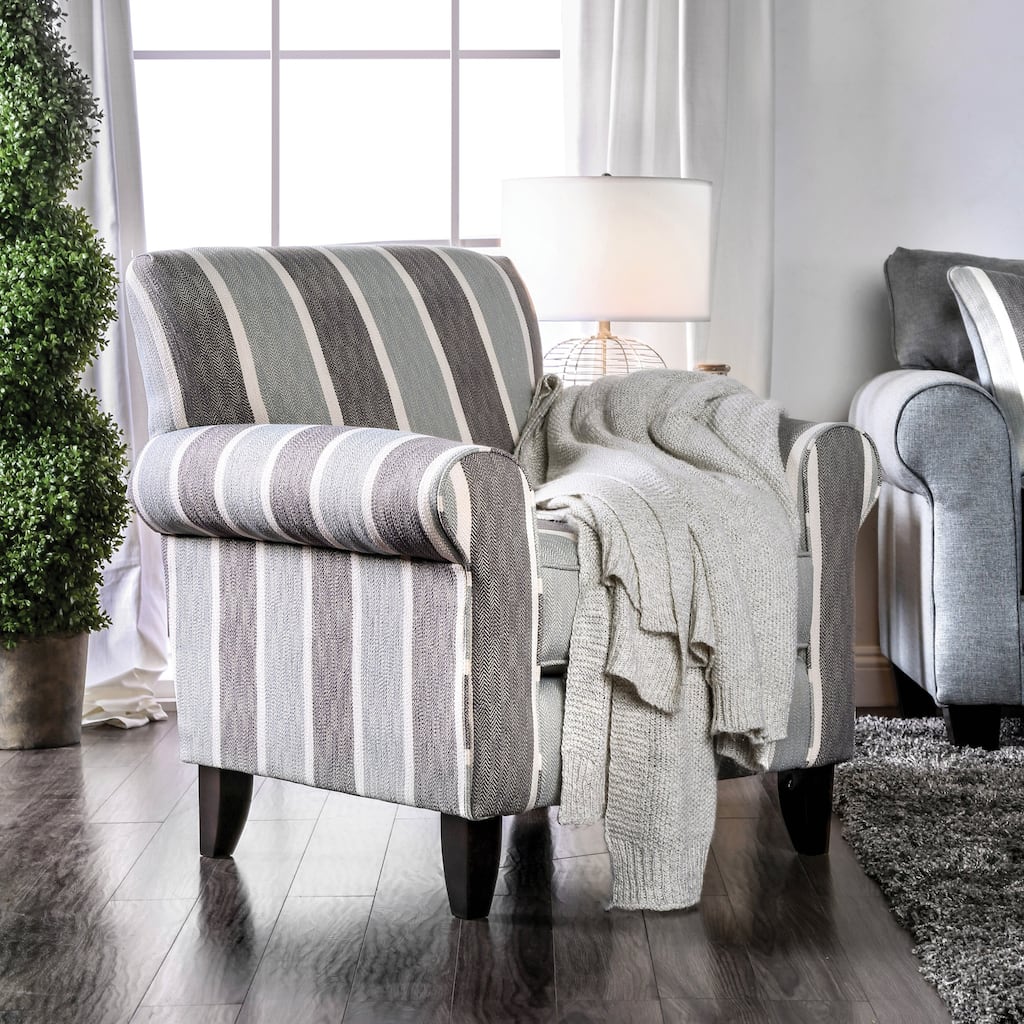 Nia Transitional Blue Fabric Upholstered Stripe Accent Chair by Furniture of America