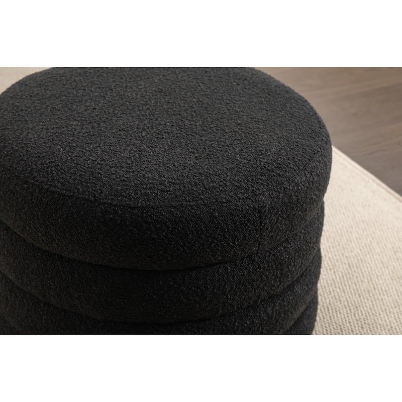 Boucle Fabric Storage Ottoman Footstool with Wooden Shelving