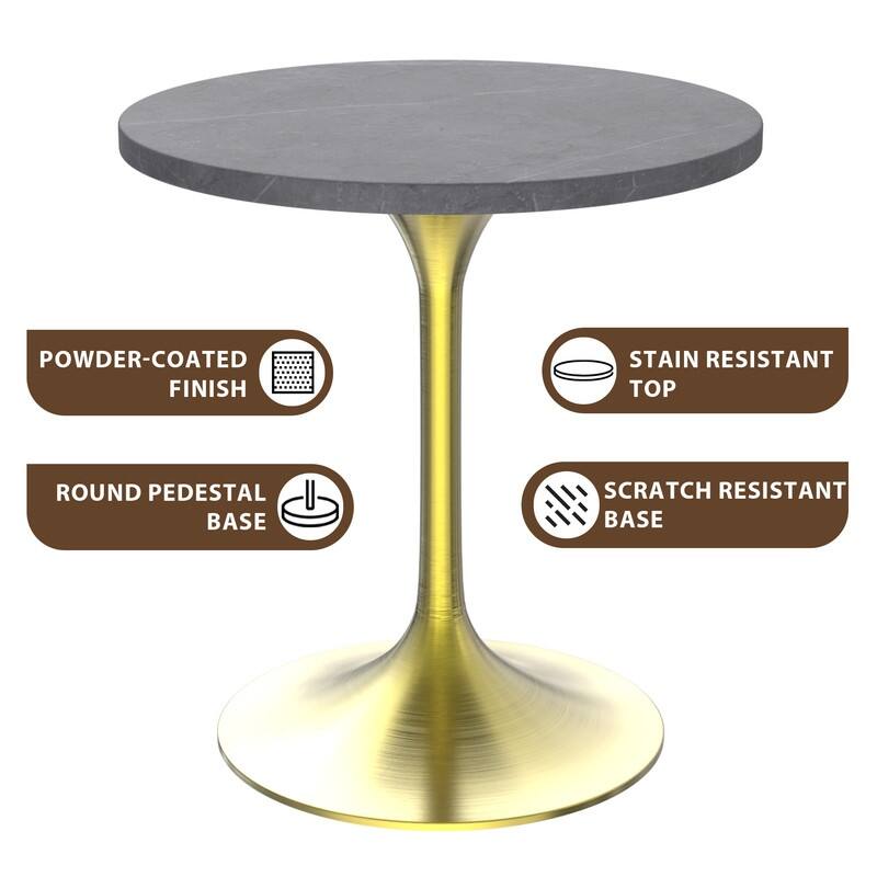 LeisureMod Verve 27" Round Dining Table with Sintered Stone TableTop and Brushed Gold Base for Kitchen & Dining Room