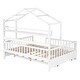 preview thumbnail 15 of 33, House Bed with Trundle Bed and Shelf, Wooden Platform Bed Frame with Full Length Guardrail and Roof