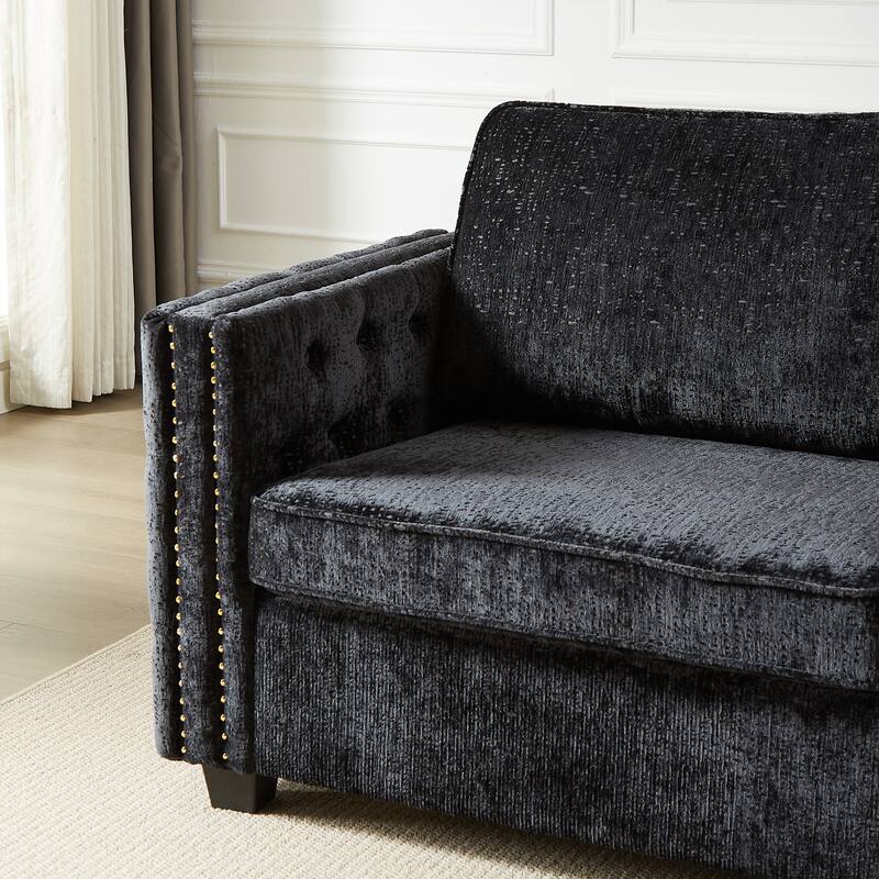 3-Seater Convertible Sleeper Sofa with Memory Foam - Chenille Fabric Couch for Living Rooms