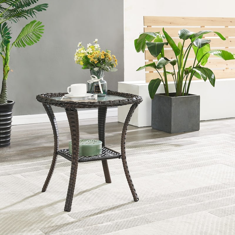 360° Rotating Wicker Patio Bistro Sets with Coffee Table - Brown