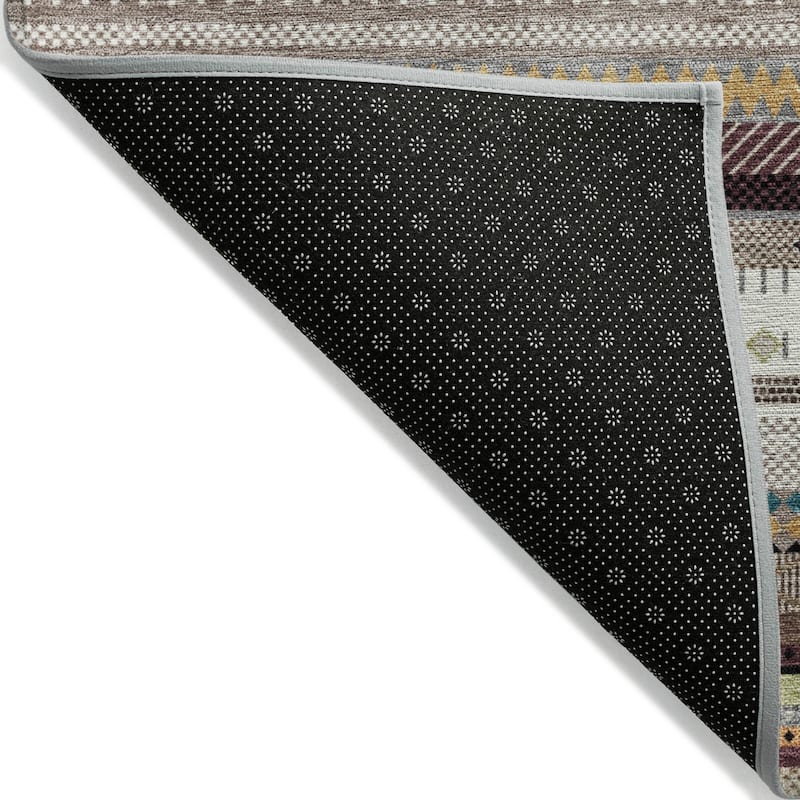 Machine Washable Indoor/Outdoor Boho Stripes Chantille Rug