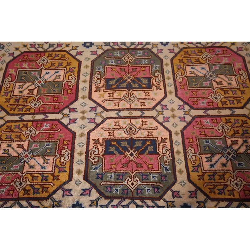 All-Over Geometric Khotan Indian Area Rug Hand-Knotted Wool Carpet - 7'10"x 10'1"