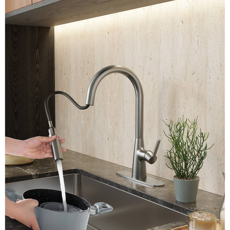 Modern Touchless Brushed Nickel Pull-Down Kitchen Faucet
