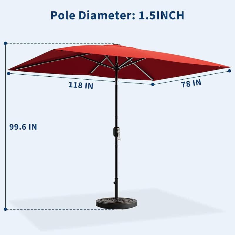10' x 6.5' Solar Patio Umbrella with Crank and Push Button Tilt for Garden, Deck, Lawn, Pool (No Base)
