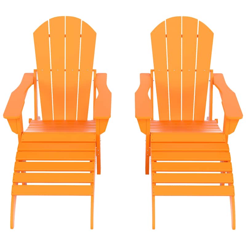 Polytrends Laguna Hdpe All Weather Outdoor Patio Foldable Adirondack Chairs With Ottomans (5-Piece Set)
