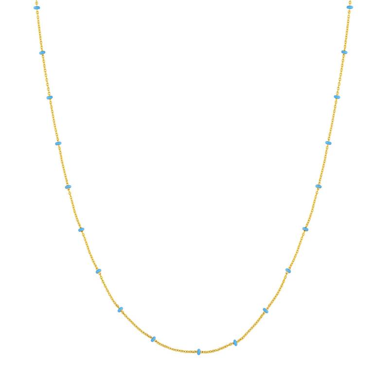 Curata 14k Yellow Gold 18" Lilac Baby Blue Bead Station Saturn Chain Necklace