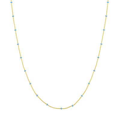 Curata 14k Yellow Gold 18" Lilac Baby Blue Bead Station Saturn Chain Necklace