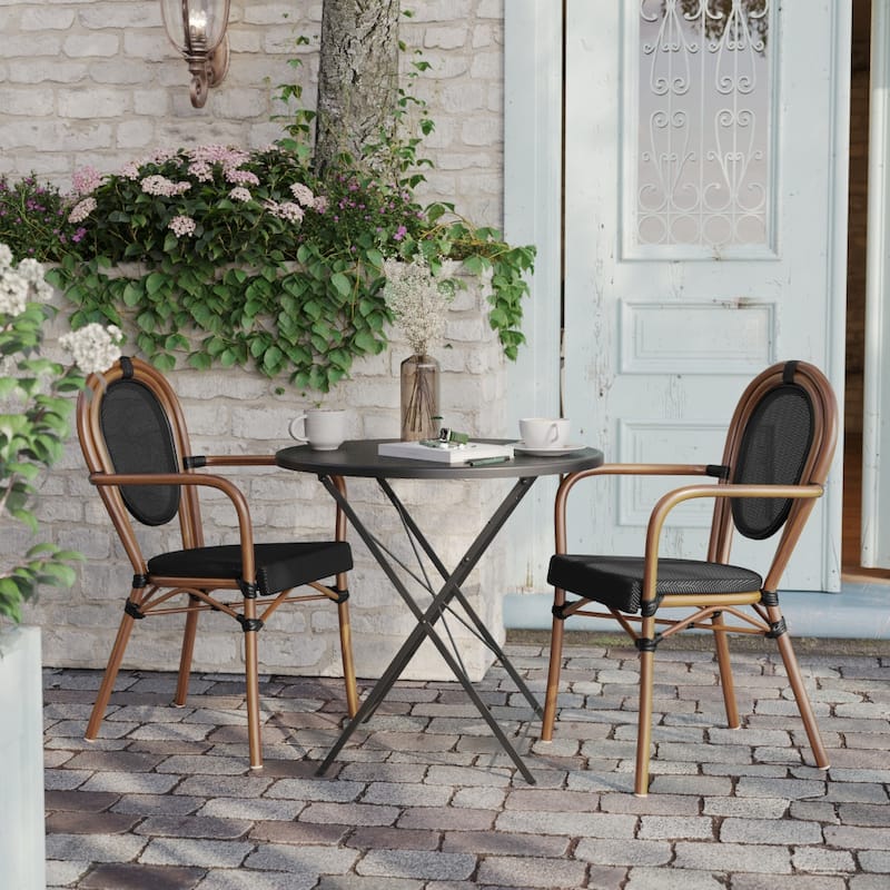 2 Pack All-Weather Commercial Paris Chairs with Arms and metal Frames