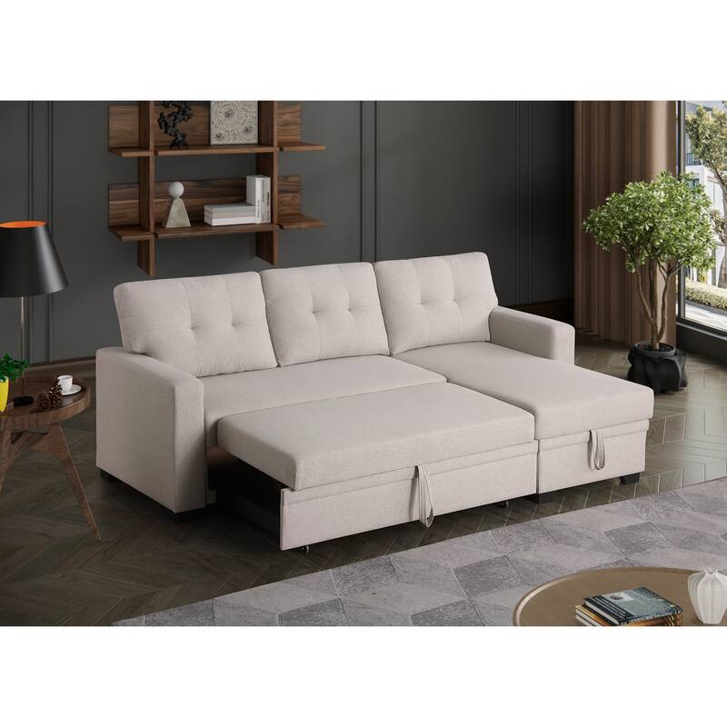 Convertible Upholstered Sectional Sofa With Pull-Out Chaise