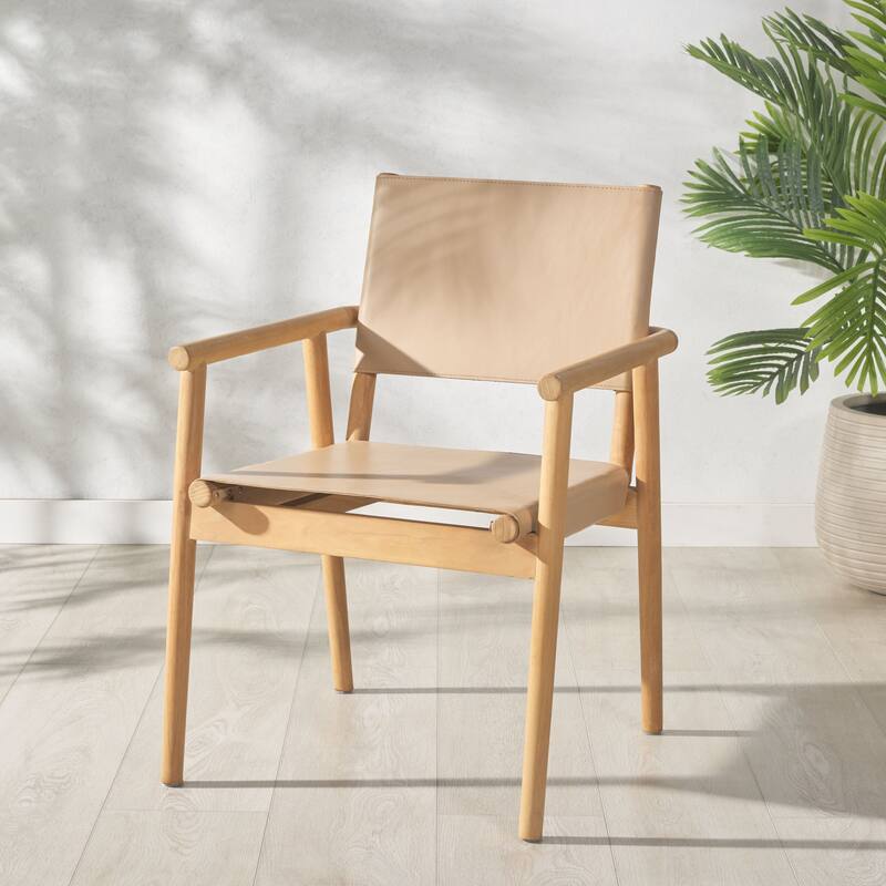 SAFAVIEH Couture Hutson Leather Dining Chair - 23"W x 24"D x 34"H - Tan/Natural