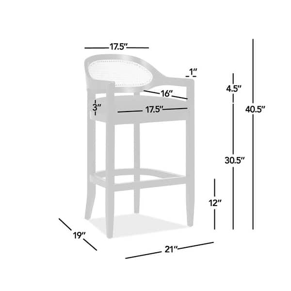 dimension image slide 0 of 2, Americana Modern Cane Back Bar Stool - Counter or Bar Height - 26 or 30 Inch - Solid Oak Wood Frame - No Assembly Required