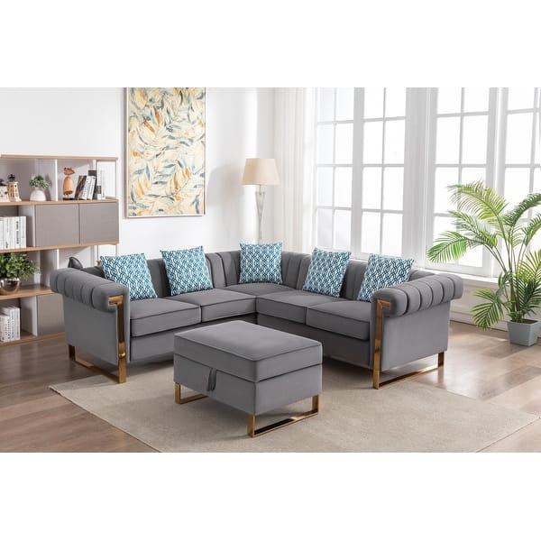 Maddie Velvet 5Seater Sectional Sofa with Storage Ottoman Bed Bath