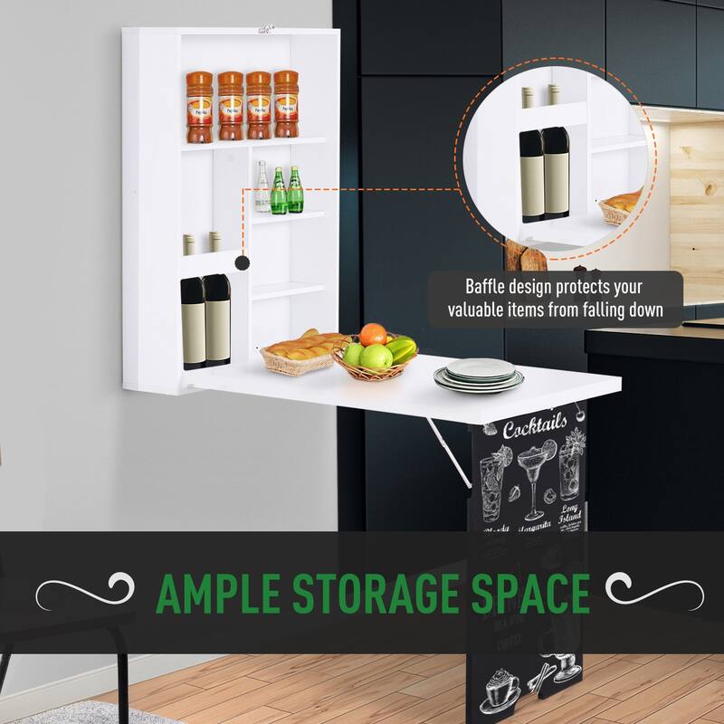 HOMCOM Wall Mounted Foldable Desk: Blackboard, Book Storage - Space Saving
