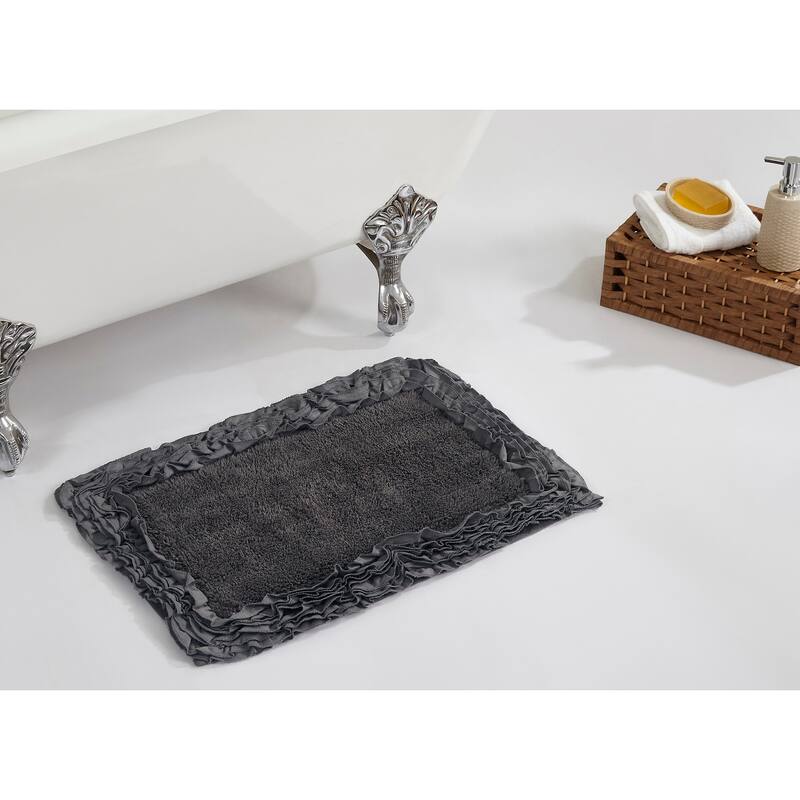 Better Trends Shaggy Border Collection Bathroom Rug -100% Cotton Tufted, Non-Skid Spray Latex Backing, Machine Washable Bath Mat - 17" x 24" Rectangle - Gray