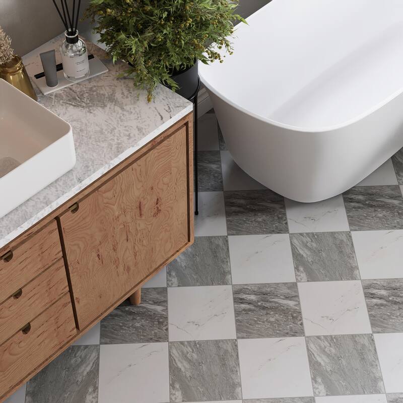 Merola Tile Marbilia Chess Bardiglio 17-3/8" x 17-3/8" Porcelain Floor and Wall Tile