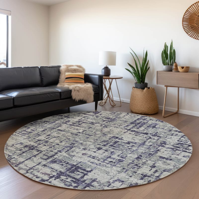 Premium Washable Super Soft Abstract Plaid Mayfield Rug - Purple - 8' x 8' - Round