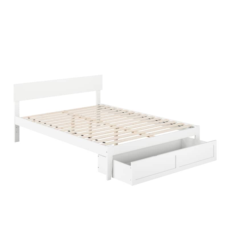 Bed with Foot Drawer - Modern Grey Finish - Panel Headboard - Slat Kit - No Foundation Needed