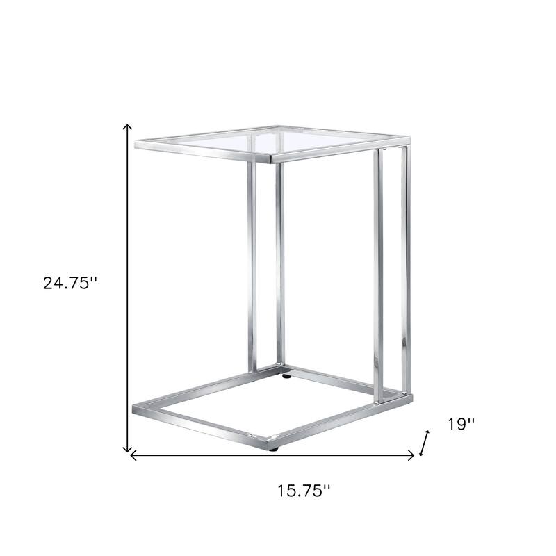 HomeRoots 25" Chrome And Clear Glass Square End Table - 15.75
