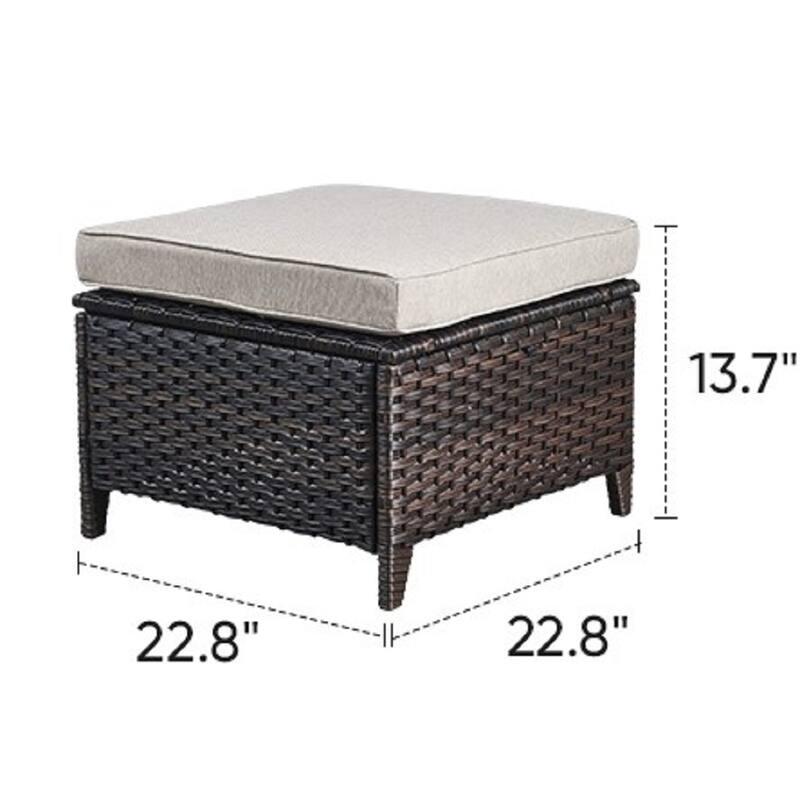 Gymojoy Outdoor Durable Wicker Ottomans with Olefin Cushions