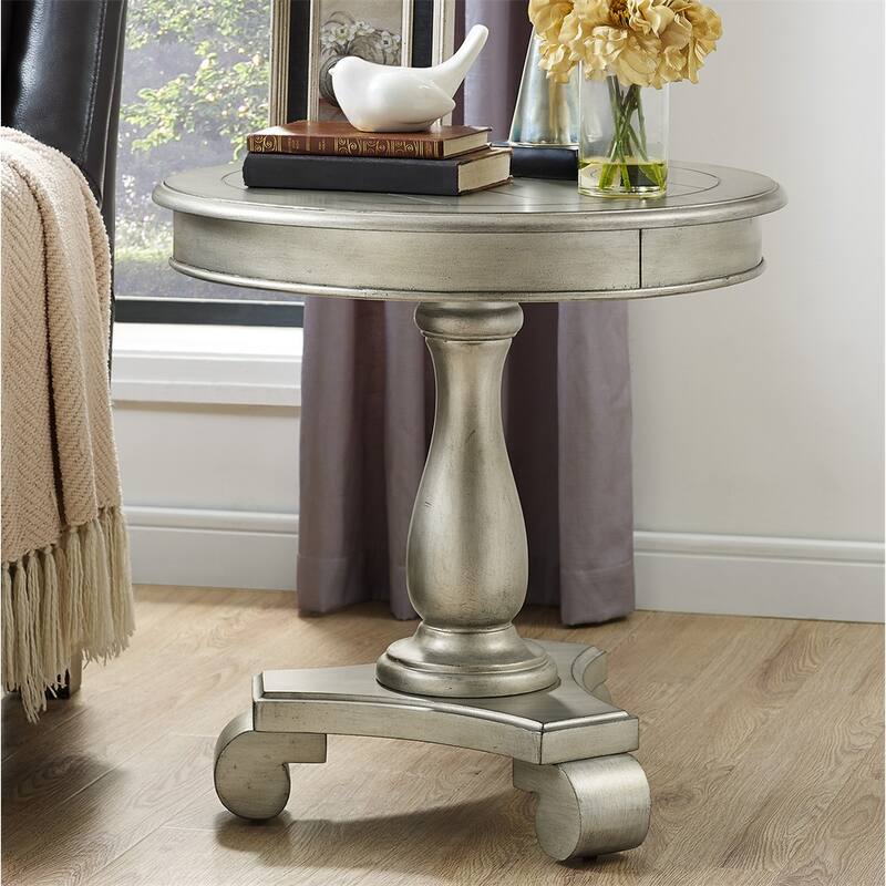 Round Wood Pedestal Side Table - Champagne