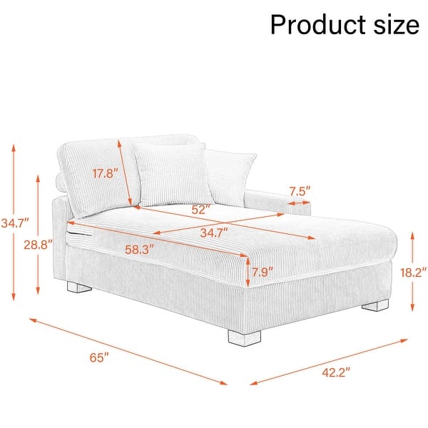dimension image slide 0 of 3, Modern Corduroy Indoor Chaise Lounge Couch with Pillows