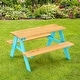 preview thumbnail 1 of 10, Children Outdoor Wooden Table with Bench Seats for Indoor and Outdoor Use - 35" x 14" x 20" (L x W x H) Blue-Natural