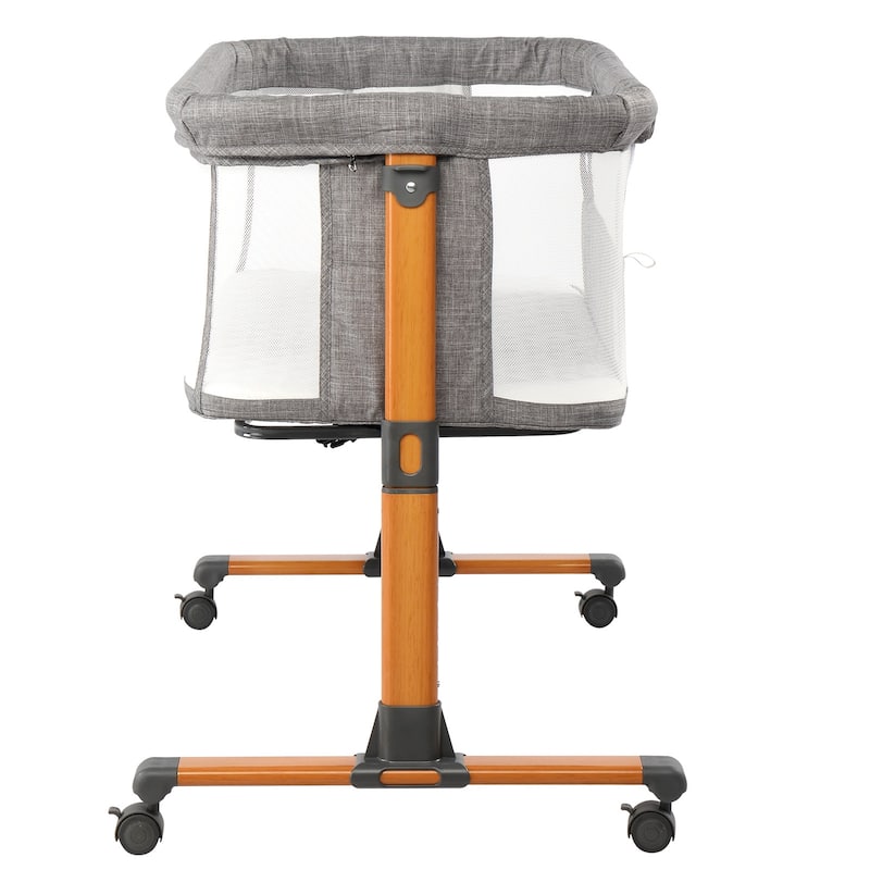 Grey 150D Encrypted Cationic Fabric Portable Baby Cradle with Iron Frame and Wheels - 92 x 55 x 85cm