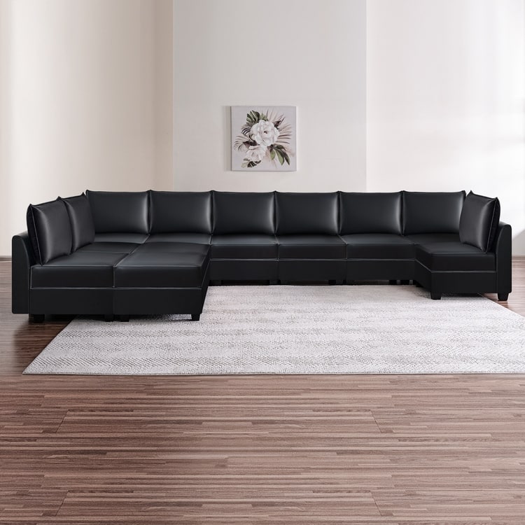 Convertible U-Shaped 9-Seater Modular Sectional Sofa with Chaise, Oversized Sleeper Couch for Large Living Room