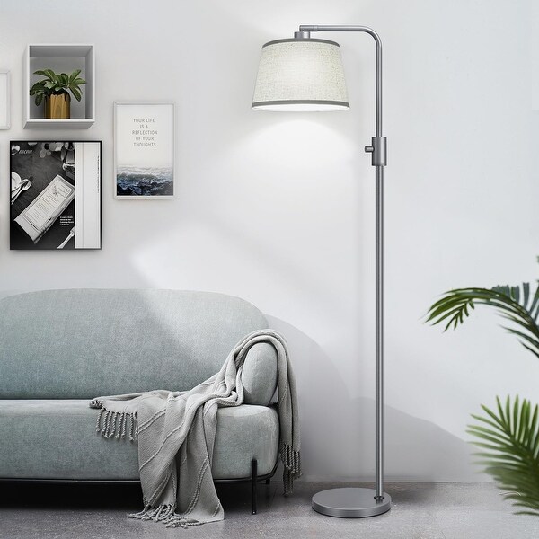 Upgraded Dimmable Floor Lamp 1000 Lumens LED Edison Bulb Included Arc Floor Lamps Modern Standing Lamp with Linen Shade Grey On Sale Bed Bath Beyond 40544071