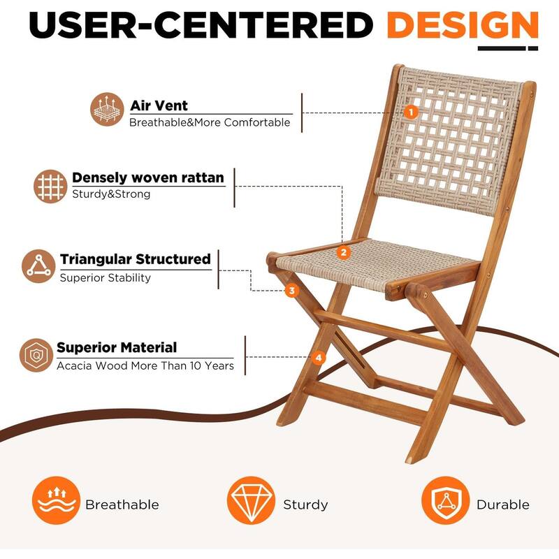 AECOJOY Outdoor Patio Dining Set, Acacia Wood Outdoor Table and Chairs with Wheels, Farmhouse Style Portable Dining Set