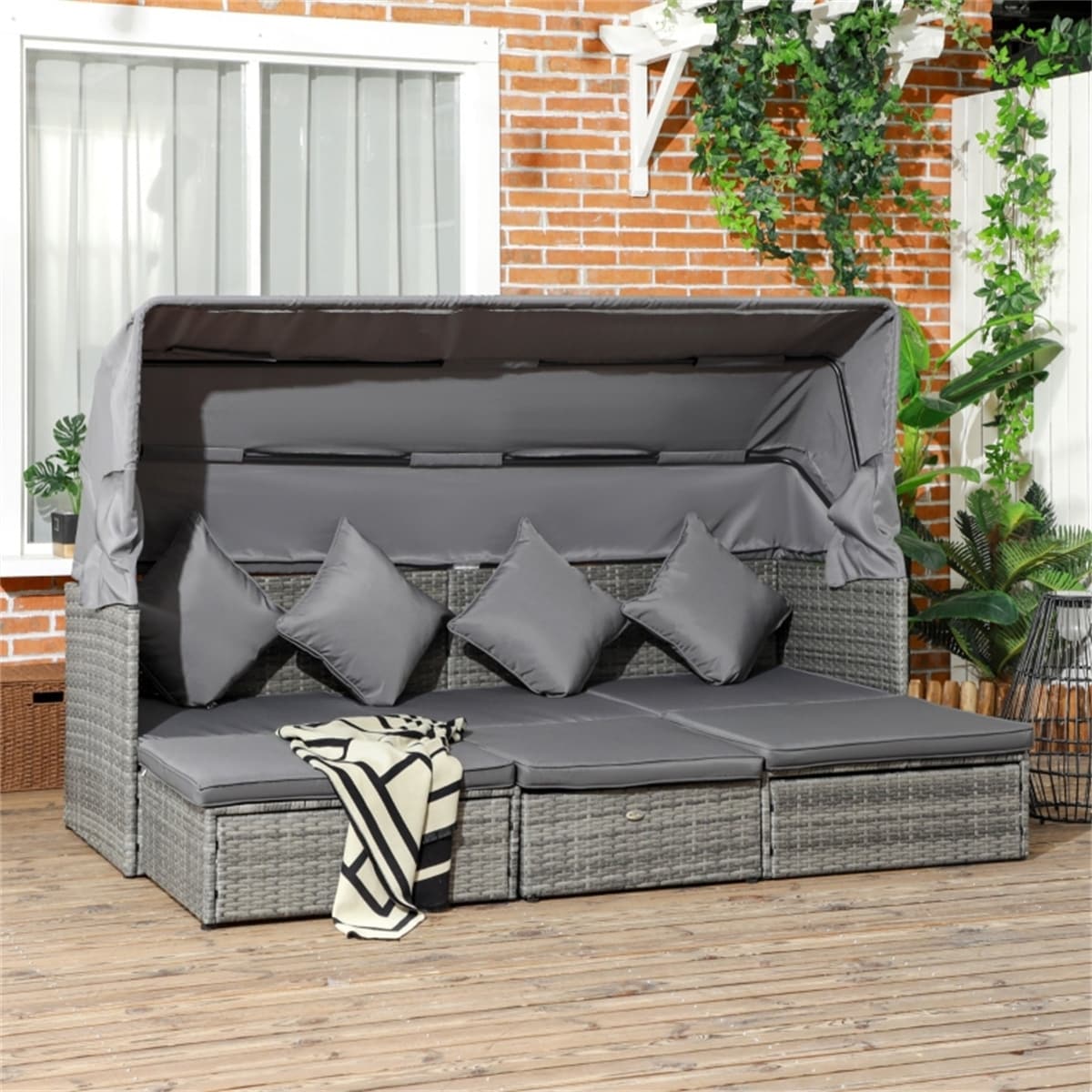4 Piece Outdoor Rattan Sofa Set with Zipper Cushion Covers and Steel Frame - 78.75