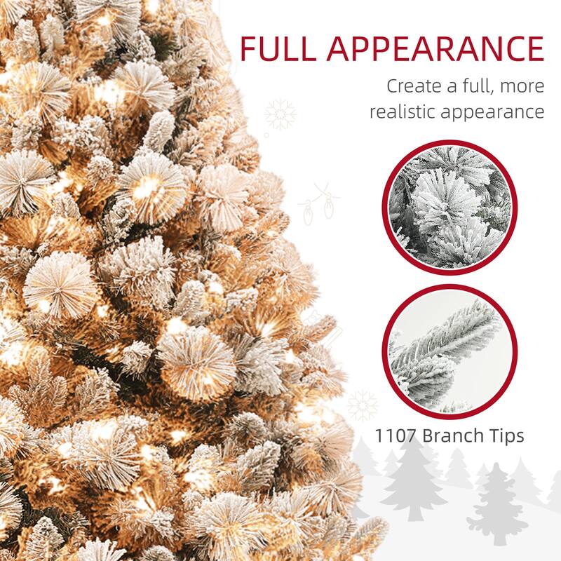 6.5ft Pre-Lit Snowy Christmas Tree with Warm Lights and 1107 Branch Tips