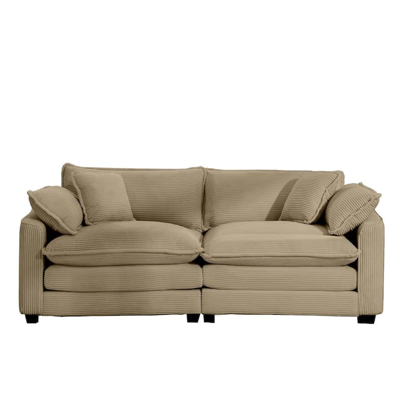 Corduroy Fabric Upholstered Loveseat Sofa, Deep Seat Sectional Sofa with 4 Pillows, 2-Seater Sofa with Removable Armrests