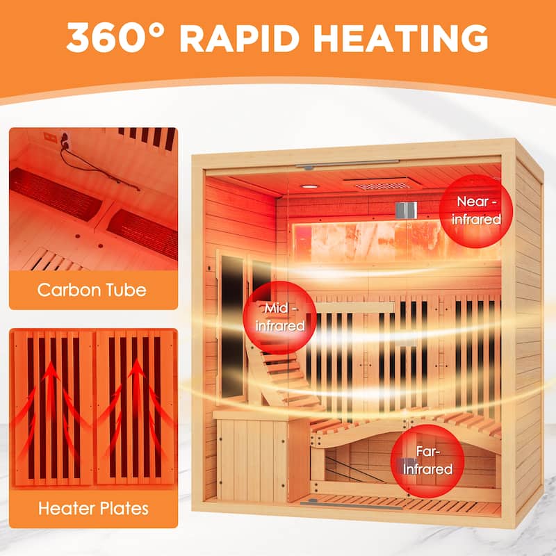 Hemlock Infrared Sauna with Red Light Therapy - Beauty Lamp & 15-Min Fast Warm-Up