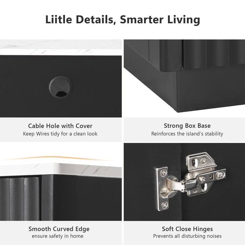 82.6" Fluted Kitchen Island with Extendable Dining Table for 2-6, Power Outlet, Double-Side Storage, Drawers