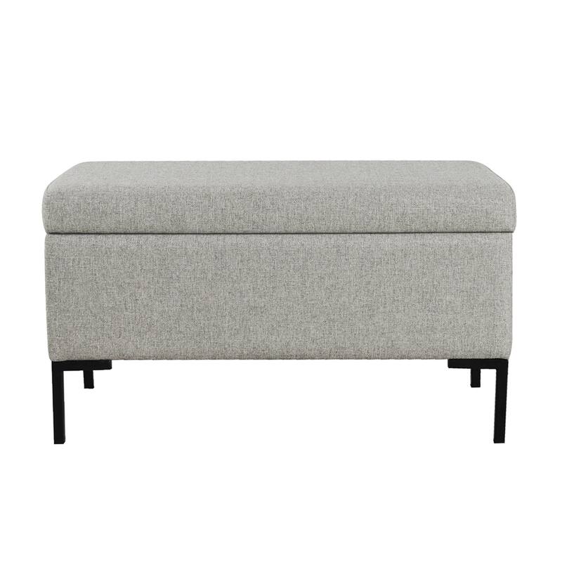 Ray Storage Bench Ottoman, Classic Gray Velvet, Metal Legs, 32 Inch