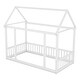 preview thumbnail 34 of 76, Pine Wood Floor Wooden Bed with House Roof Frame and Safety Guardrails