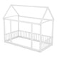 preview thumbnail 8 of 11, White Twin Size Pine Wood Floor Wooden Bed with House Roof Frame and Safety Guardrails