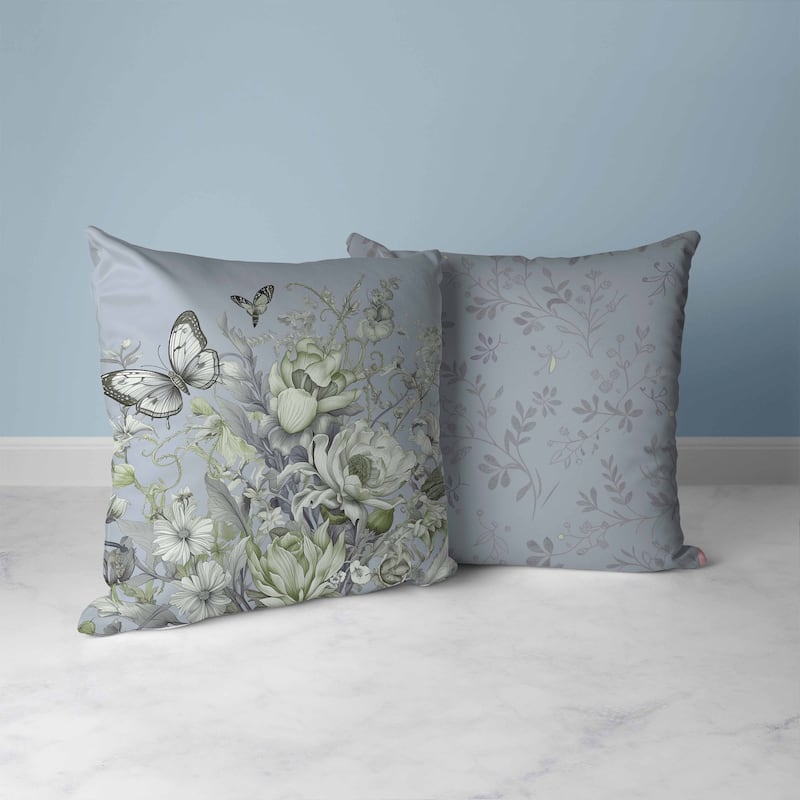 Garden Delights Faux Suede Reversible Throw Pillow Grey and Green